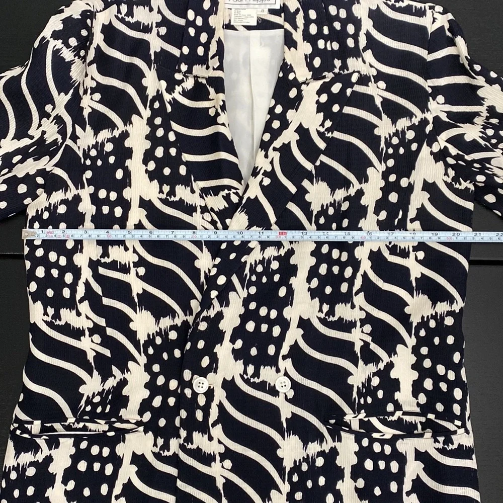 Vintage Silk Black and White Paul Philipps Double Breasted Blazer w Pockets - 8